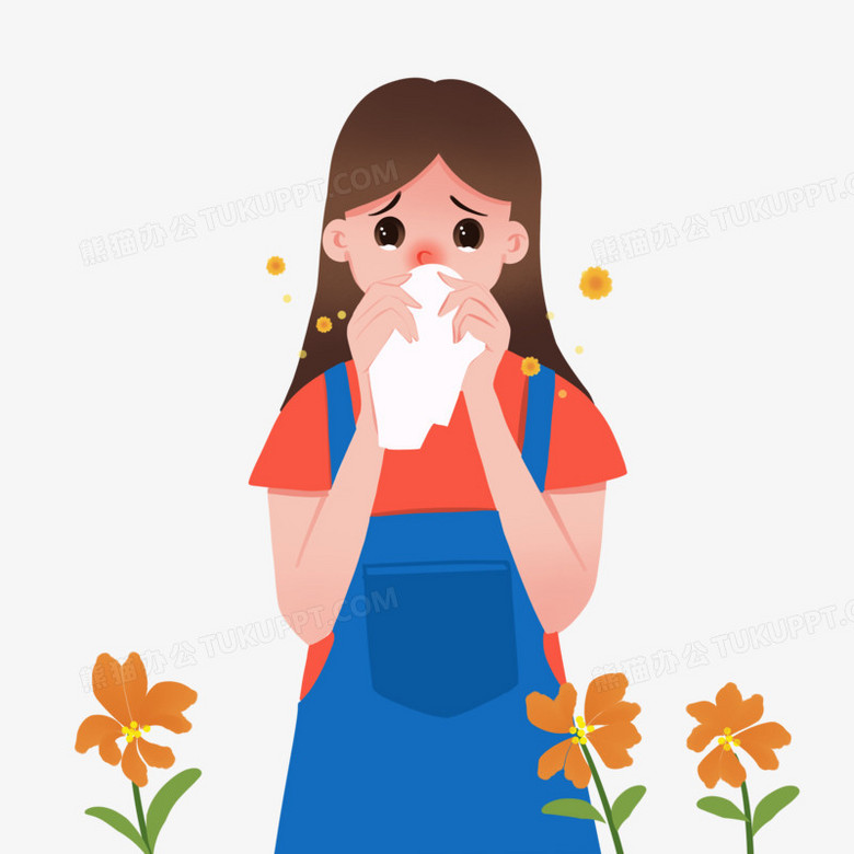 卡通手绘花粉过敏的女孩免抠元素