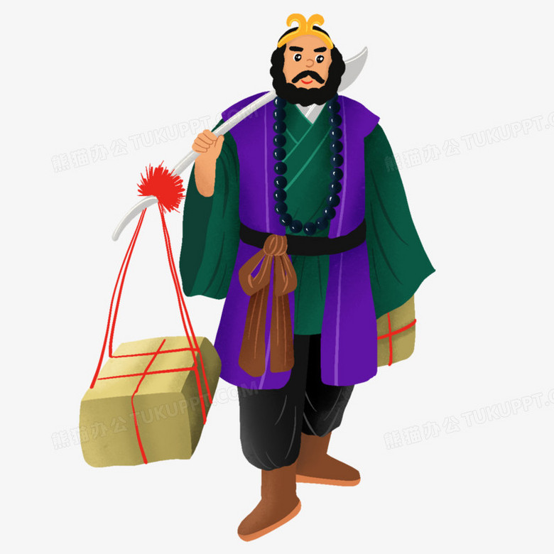 在整个配色上使用多种色彩作为基础色调,设计了挑担的沙僧形象,整体