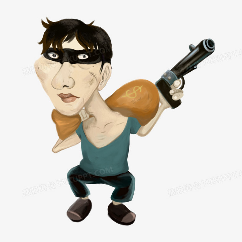 手绘卡通偷盗持枪的强盗免抠元素