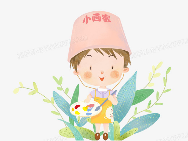 手绘卡通小画家绘画美术素材
