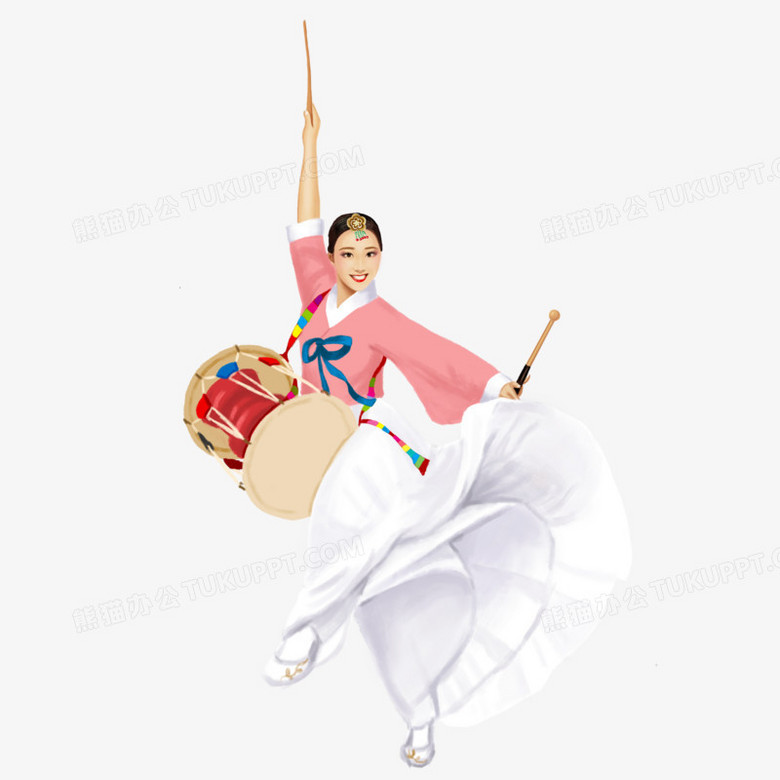 本作品全称为《卡通手绘朝鲜族跳舞女性元素》,使用 adobe photoshop