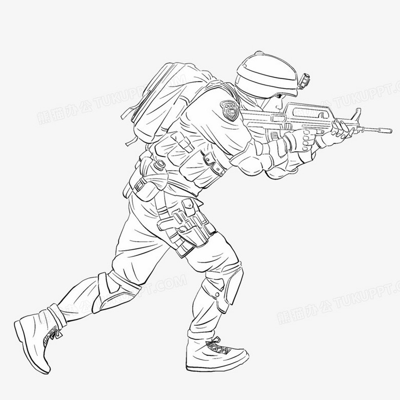 手绘线描军人线稿元素