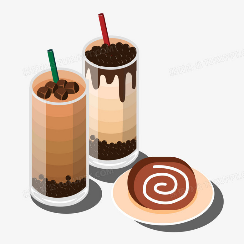 卡通手绘奶茶杯甜点蛋糕插画元素