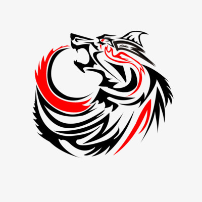 本作品全称为《红黑色卡通手绘精美狼头标志创意元素》,在整个配色上