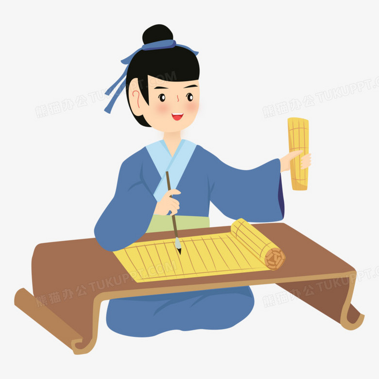 手绘国学秀才写字人物矢量元素