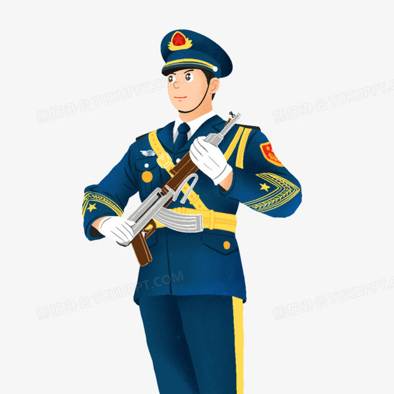 手绘蓝色军装军人元素