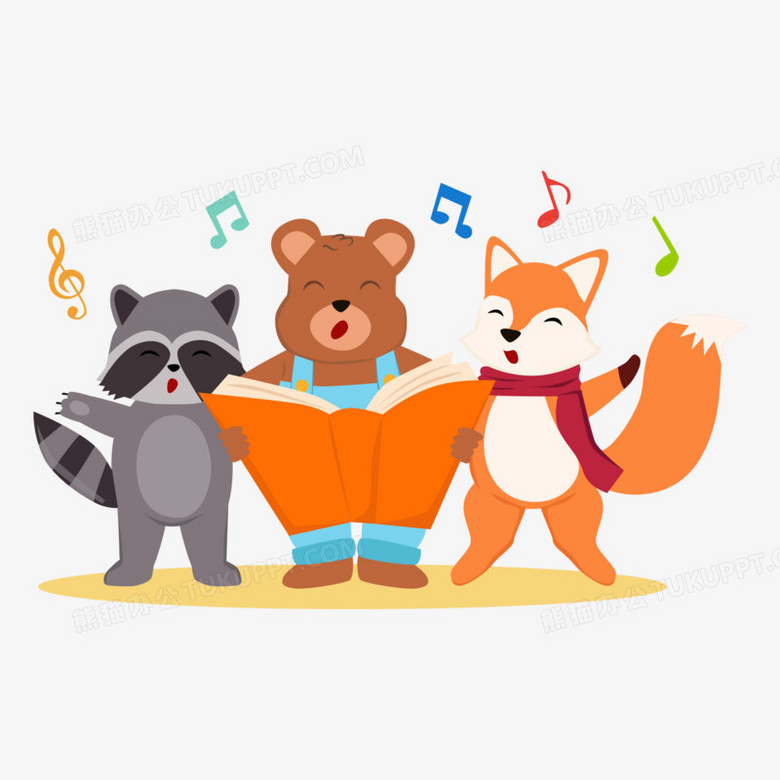 手绘小动物合唱团矢量元素