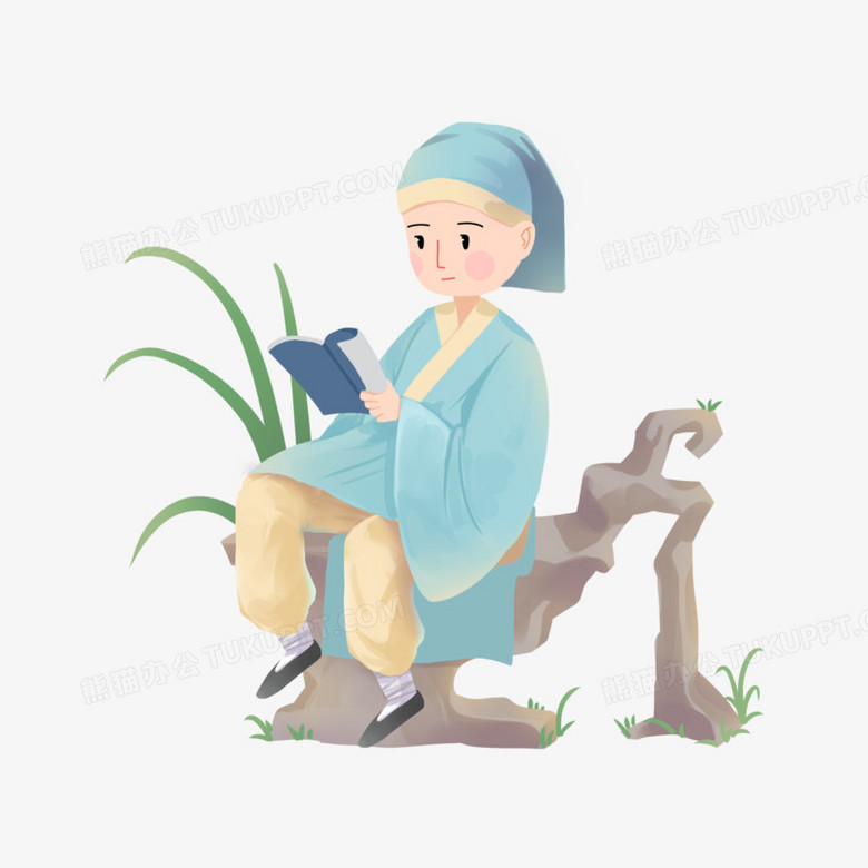 手绘古装人物小书童先生免抠元素png图片素材下载_手绘png_熊猫办公