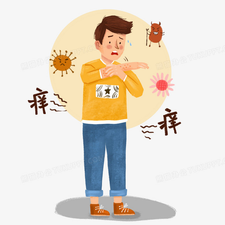 手绘卡通挠痒的男孩插画免抠元素