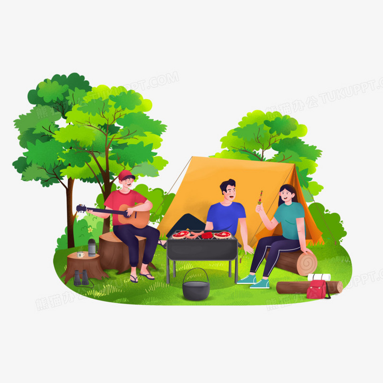 手绘卡通野外烧烤派对免抠元素