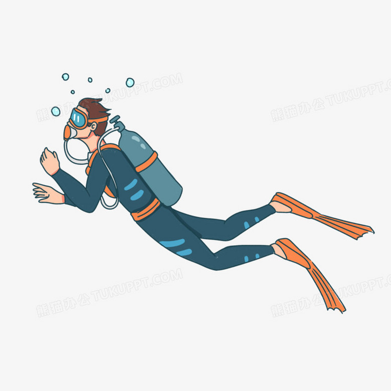 手绘卡通潜水员游泳免抠素材