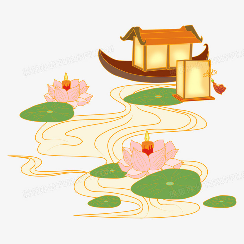 中元节放河灯矢量图