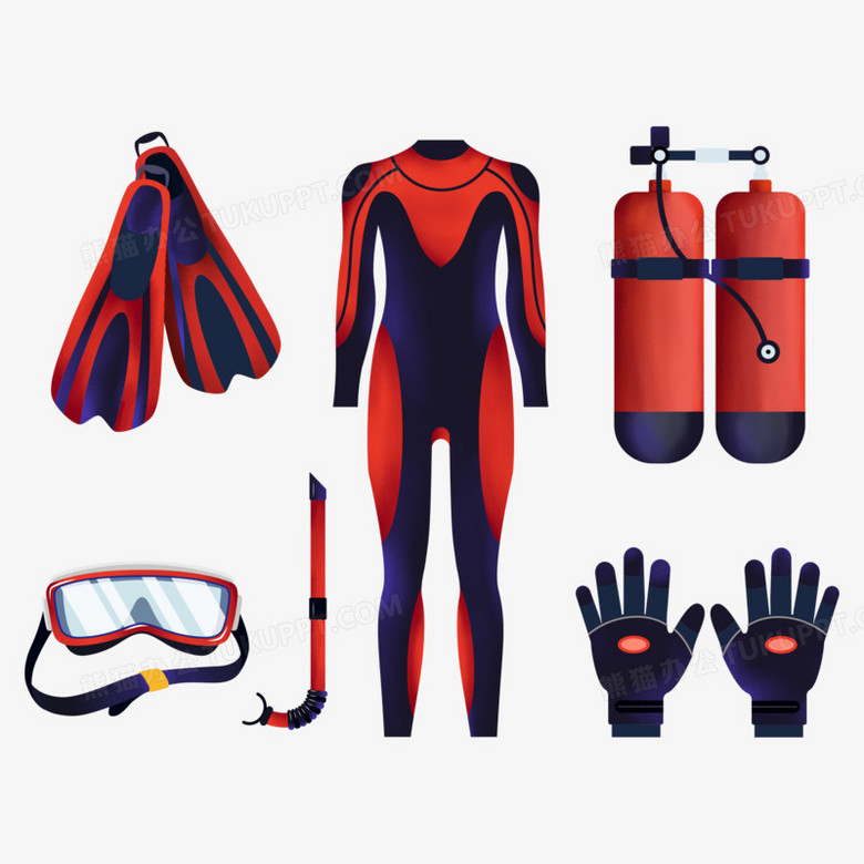 手绘卡通潜水套装免扣元素