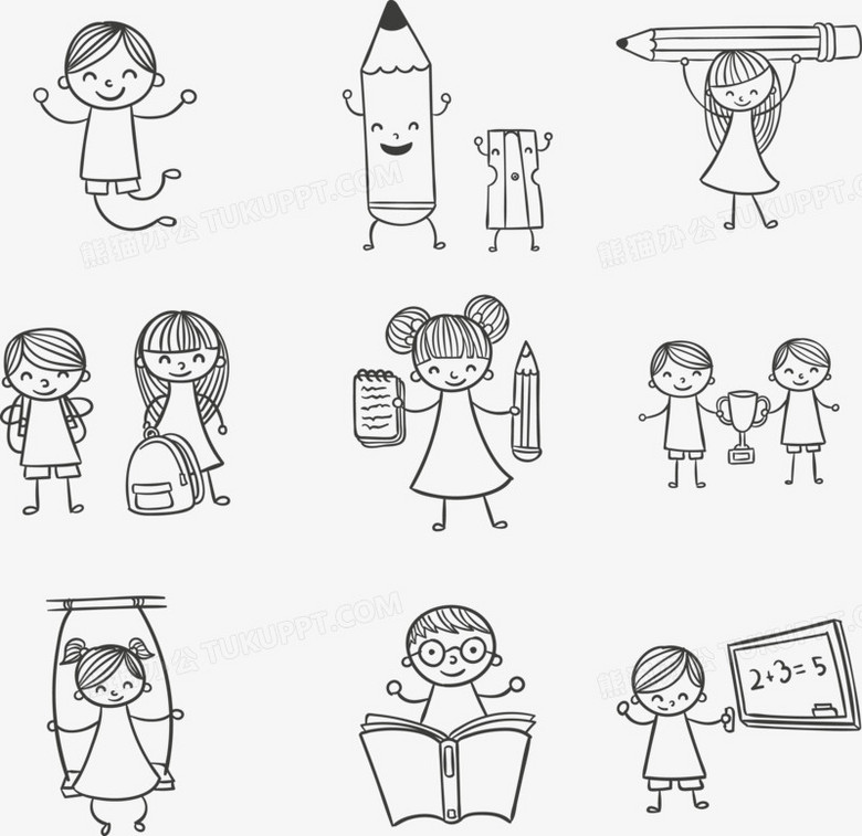 手绘线条小学生