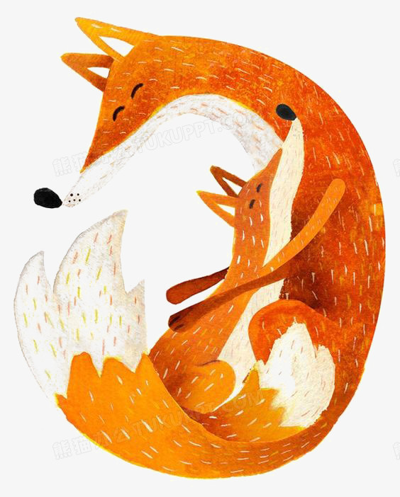 本作品全称为《橙色卡通风可爱抱抱的亲子狐狸创意元素》,在整个配色