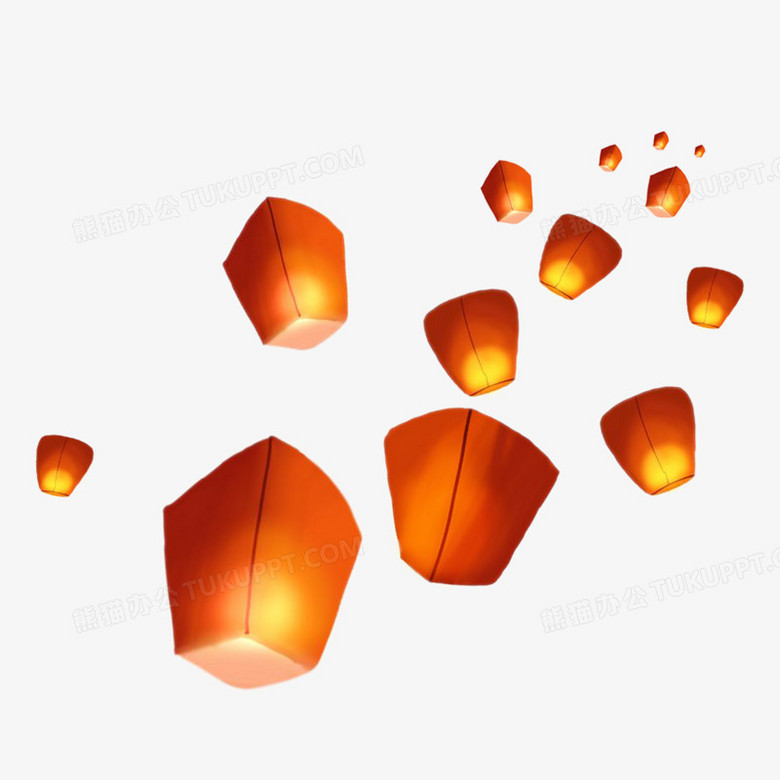 手绘放天灯免抠漂浮元素png图片素材下载 手绘png 熊猫办公