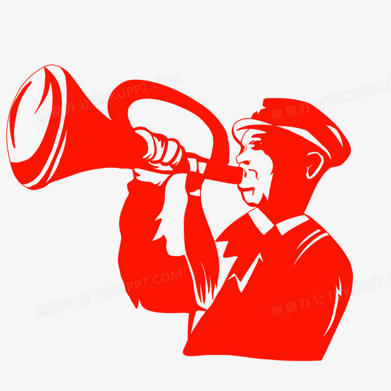 卡通红色人物吹号剪影装饰元素