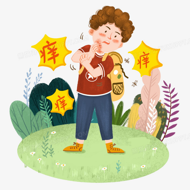 手绘卡通男孩挠痒插画免抠元素