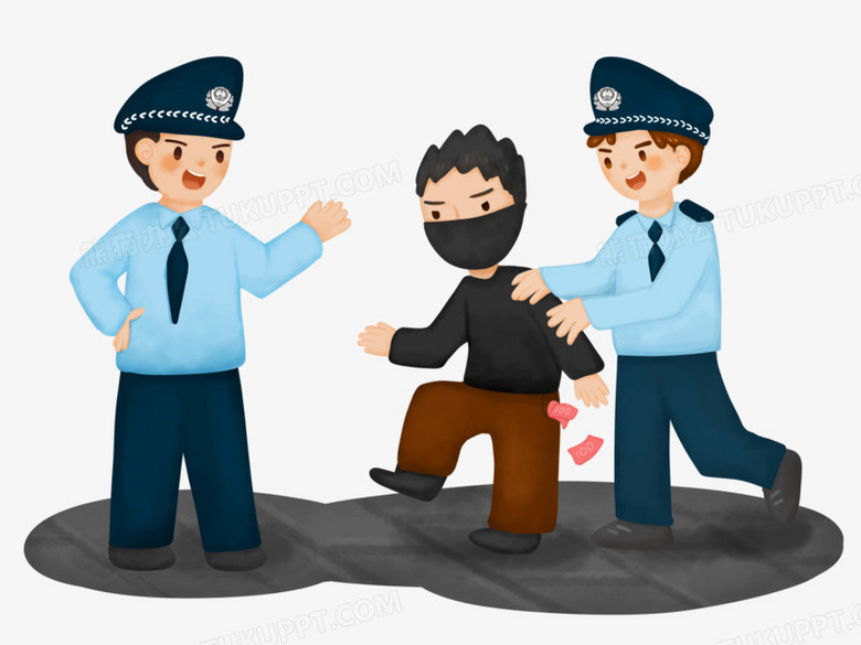 手绘俩个警察抓犯人免素材