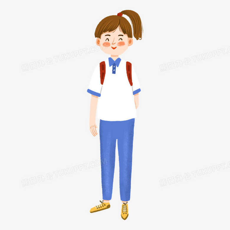 手绘穿着校服的女学生免抠素材