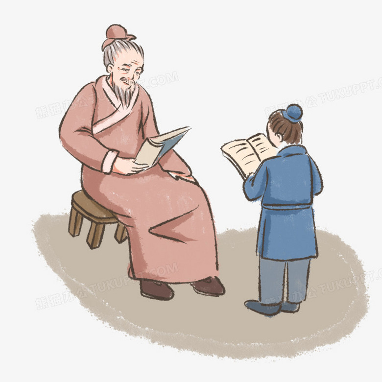 手绘水墨风古代私塾教书先生素材