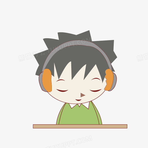 卡通人物听音乐座椅学生