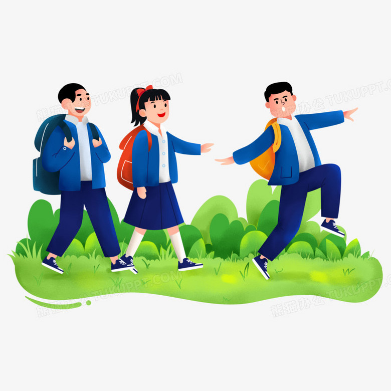 手绘卡通上学路上免抠元素