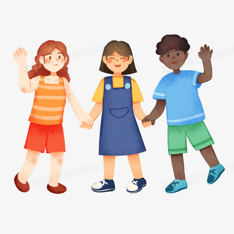 手绘卡通不同肤色的青年免抠素材