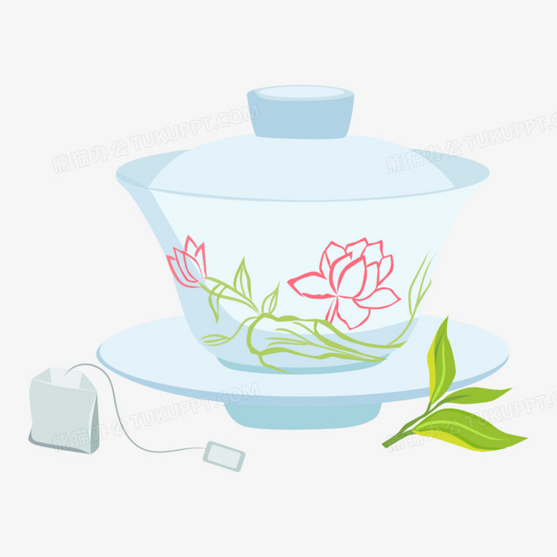 手绘矢量茶盖碗茶叶喝茶工具素材