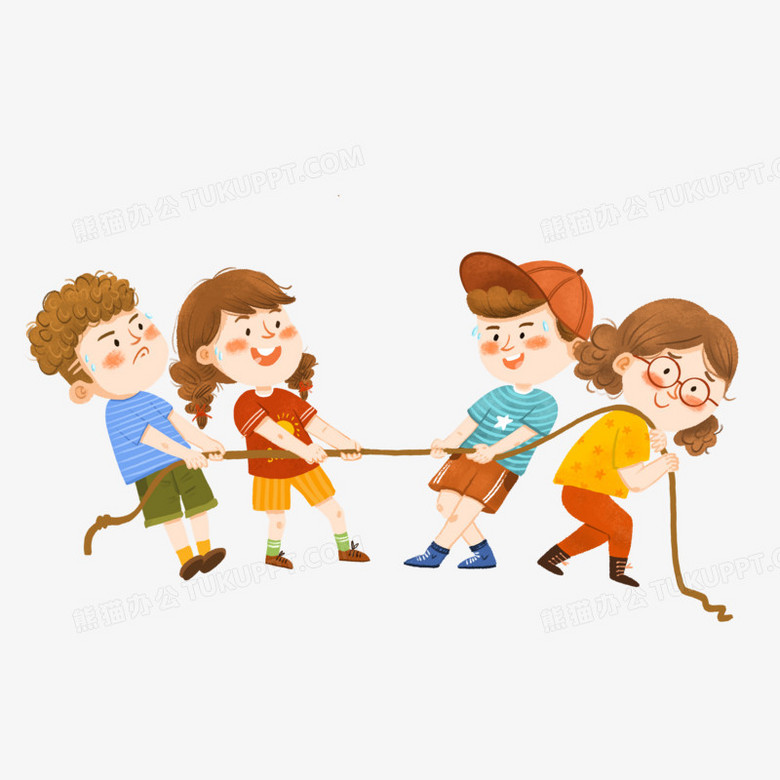 手绘卡通儿童拔河比赛插画免抠元素