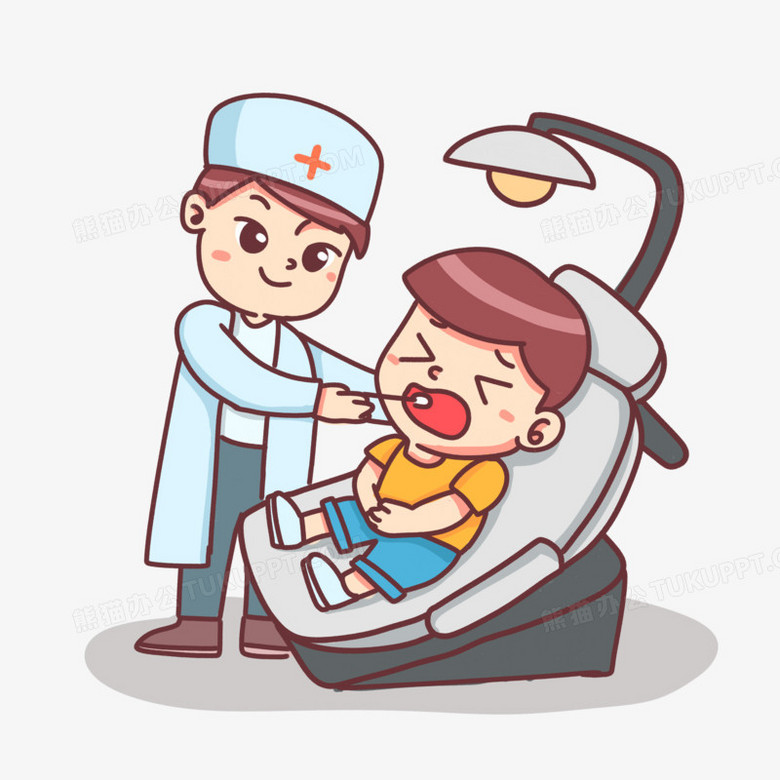 手绘卡通看牙医免抠素材