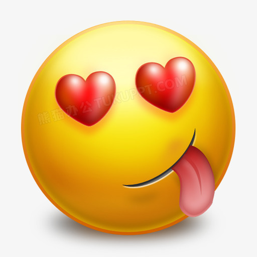 在整个配色上使用黄色作为基础色调,设计了圆脸蛋,爱心眼,吐舌头等