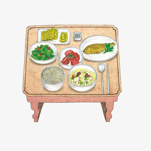 韩国家庭饭桌手绘画png图片素材下载
