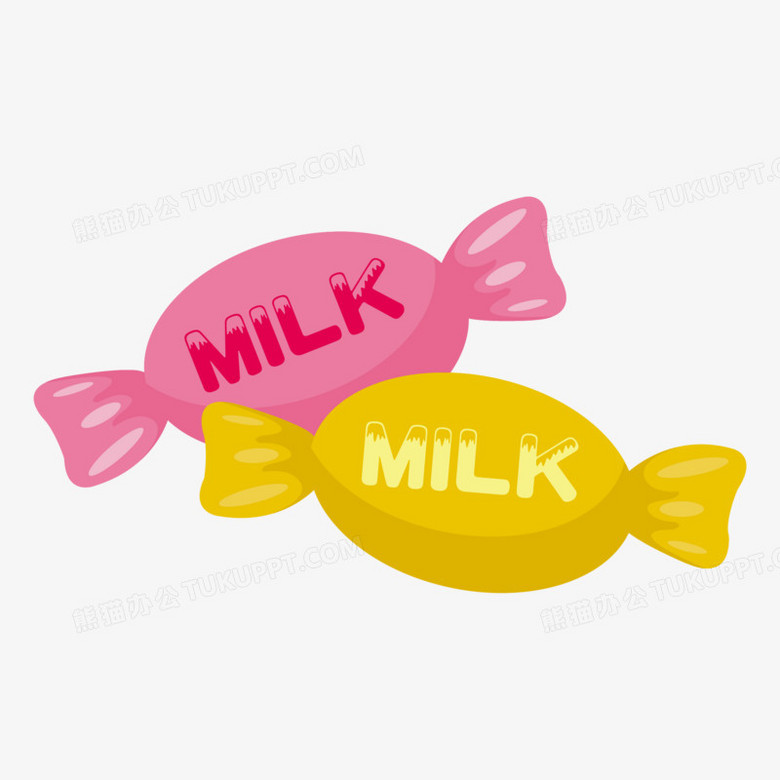 在整个配色上使用多种色彩作为基础色调,设计了两颗牛奶糖,整体呈现