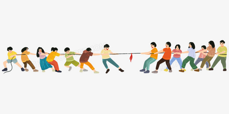 手绘多人拔河比赛免抠元素