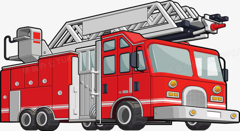本作品全称为《卡通手绘红色大消防车创意元素,在整个配色上使用多