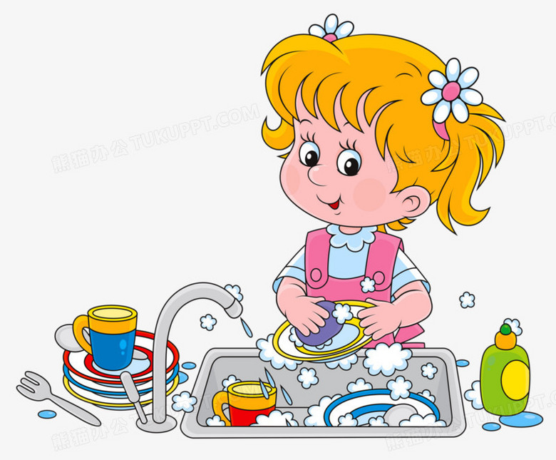 小女孩洗碗简笔画图片图片