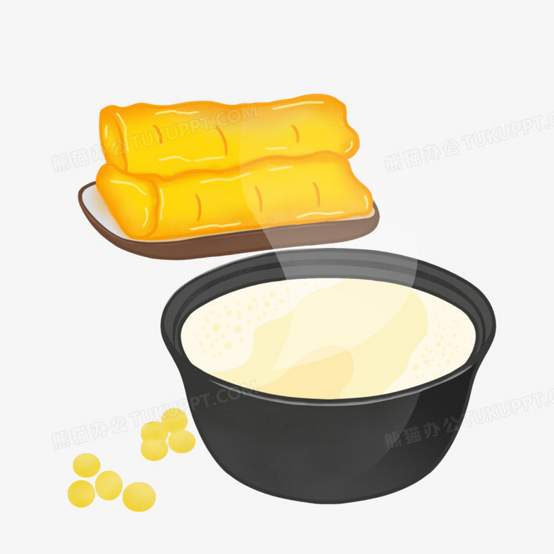 在整个配色上使用多种色彩作为基础色调,设计了早餐豆浆油条,整体呈现