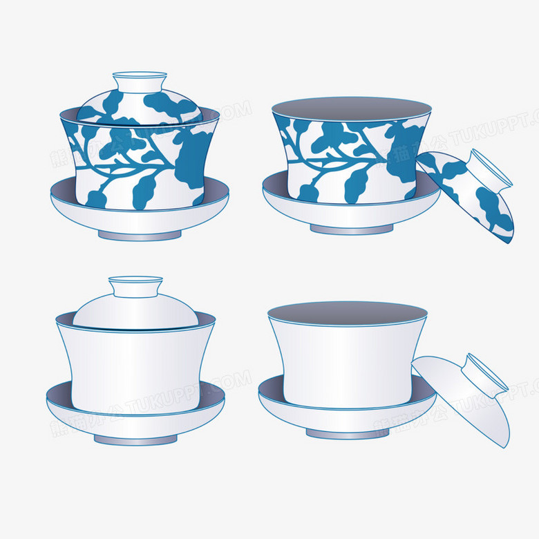 本作品全称为《卡通手绘青花瓷白瓷盖碗元素》,使用adobe illustrator