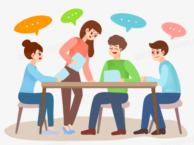 手绘卡通商务小组讨论素材