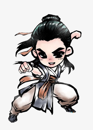 本作品全称为《黑色卡通手绘武林人士创意元素》,使在整个配色上使用