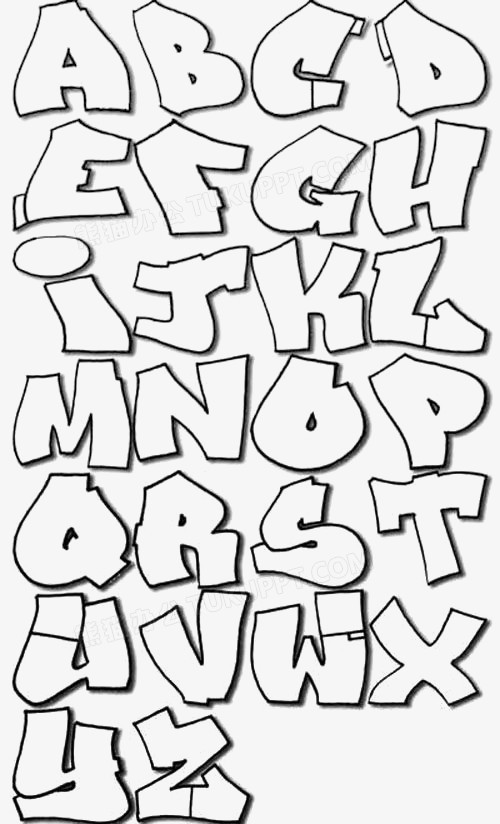 本作品全称为《黑色卡通风涂鸦英文字母创意艺术字素材》,在整个配色