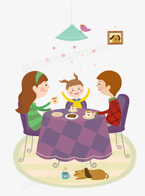 设计了一家三口开心的吃饭,整体呈现出了卡通风