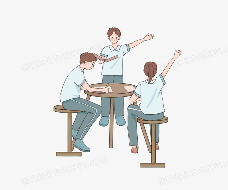 卡通手绘学生小组讨论会免抠元素PNG图片素材下载_手绘PNG_熊猫办公