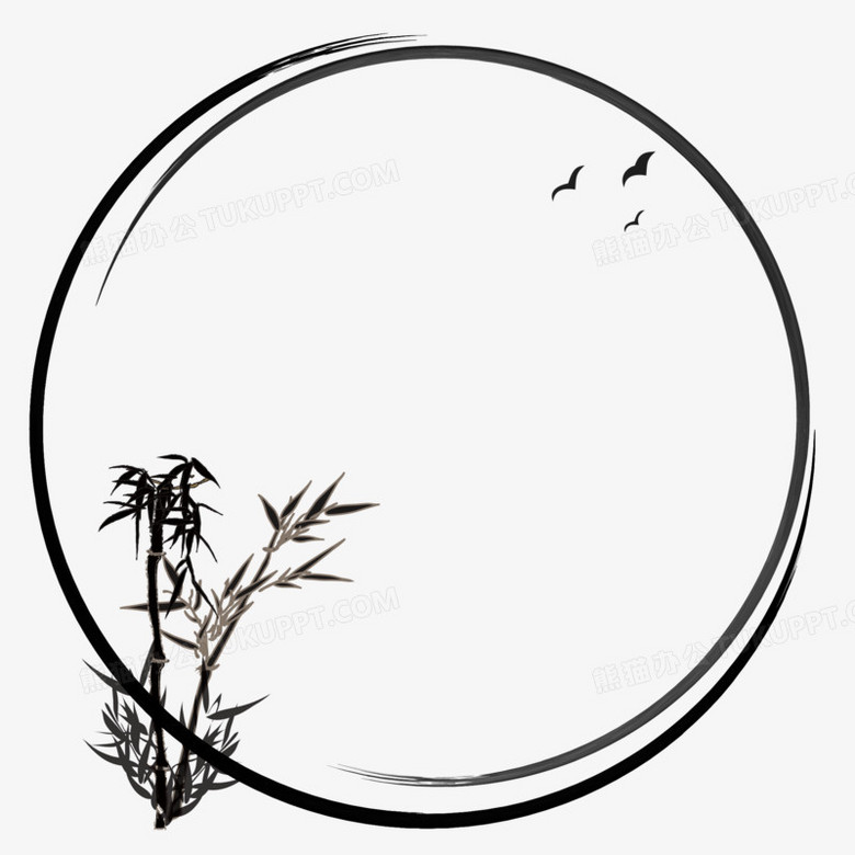 手绘淡雅水墨黑白边框素材