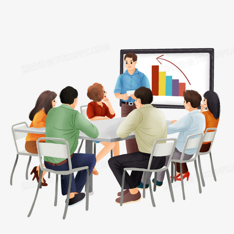 手绘小组成员开会讨论方案场景素材