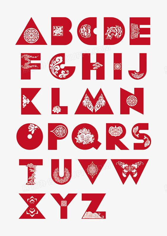 在整个配色上使用红色色彩作为基础色调,设计了英文字母艺术字,简约