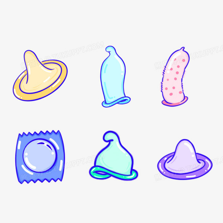 一组手绘避孕用品免抠元素