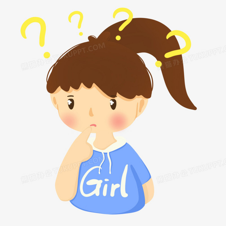 卡通手绘思考的小女孩免抠元素