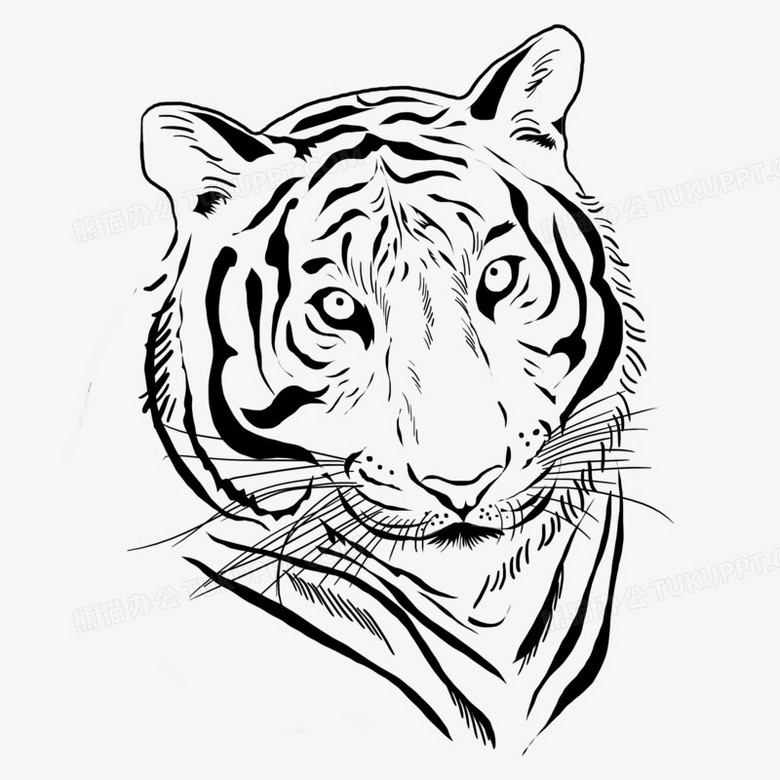 本作品全称为《卡通手绘黑白线稿老虎头像创意元素》